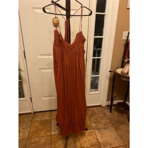 FREE PEOPLE RUST COLORED SPAGHETTI STRAP EMBROIDERED DRESS SIZE M